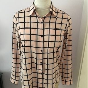 Calvin Klein Pink Black Button Check Blouse Sz XS